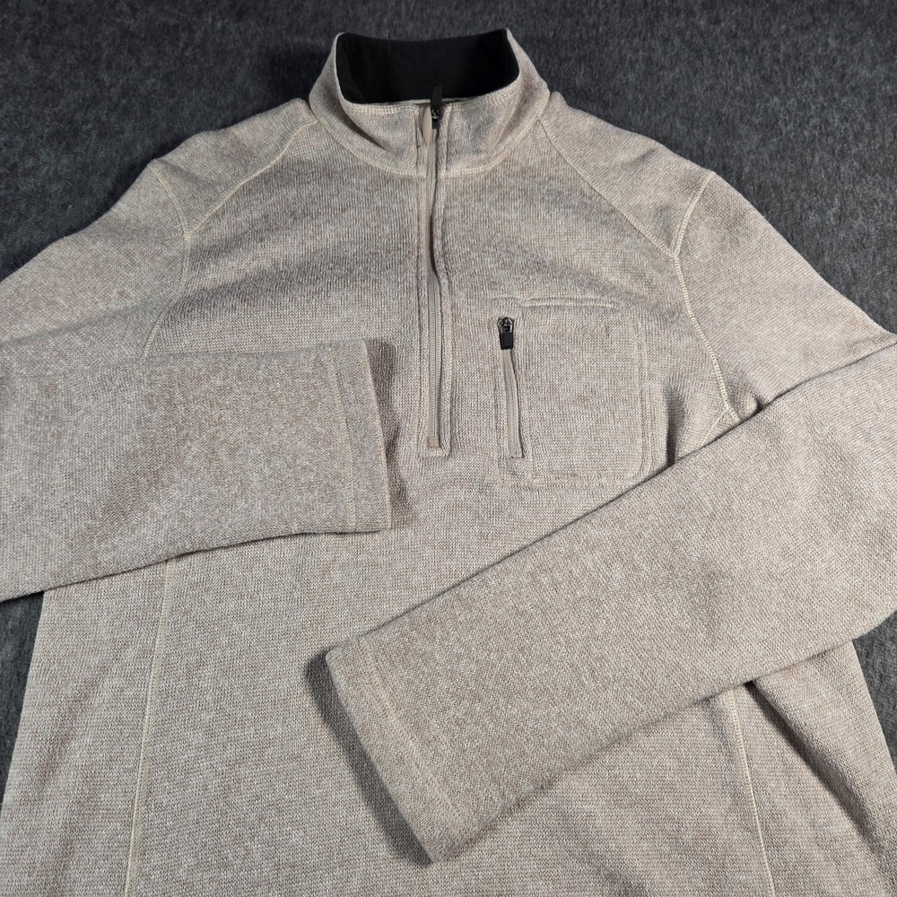 Woolrich Sweater Mens Large Beige Quarter Zip Fleece Pullover Chest Pocket